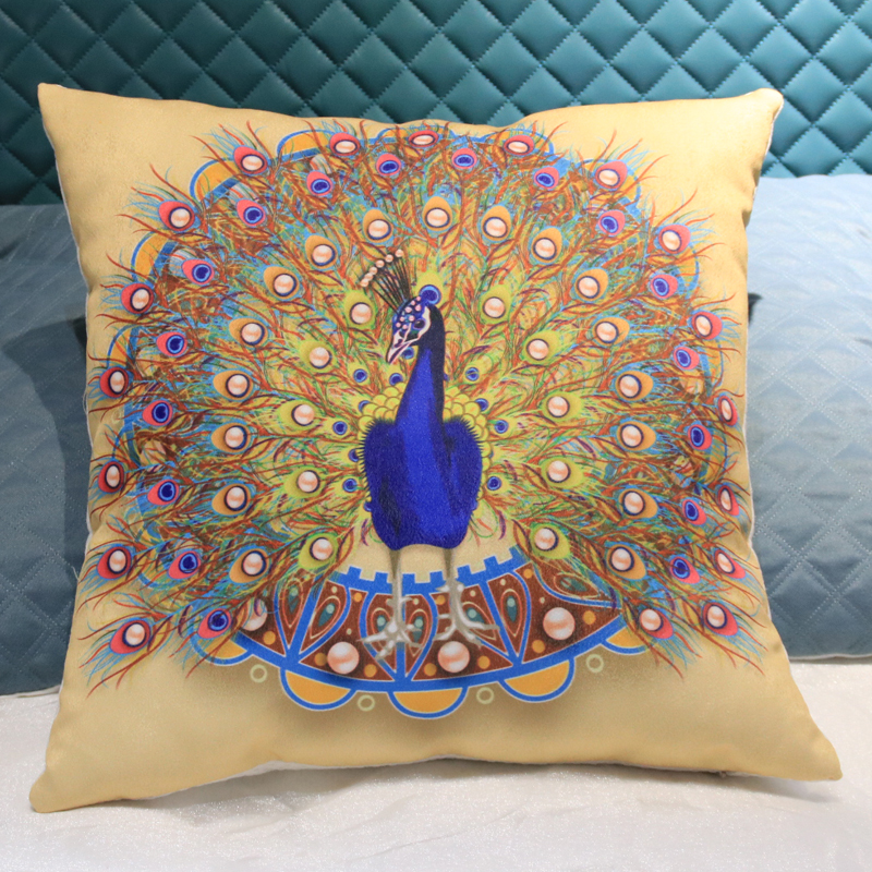 孔雀小鹿数码印花抱枕套客厅
