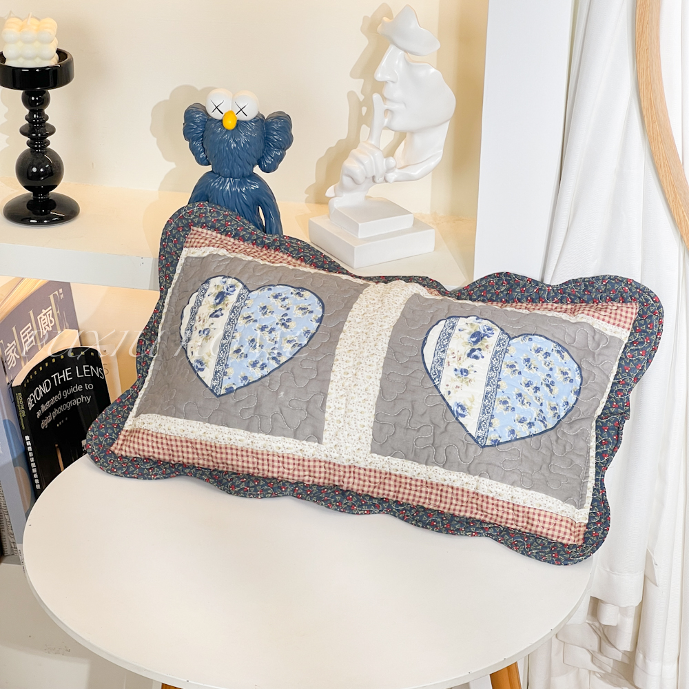 韩式拼边田园风小尺寸单人枕头套绣花绗缝小枕头30*50幼儿园枕