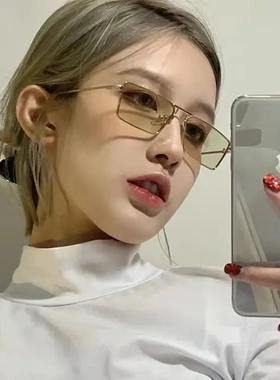 韩版时尚复古金属浅绿色小方框太阳镜女网红同款墨镜男潮