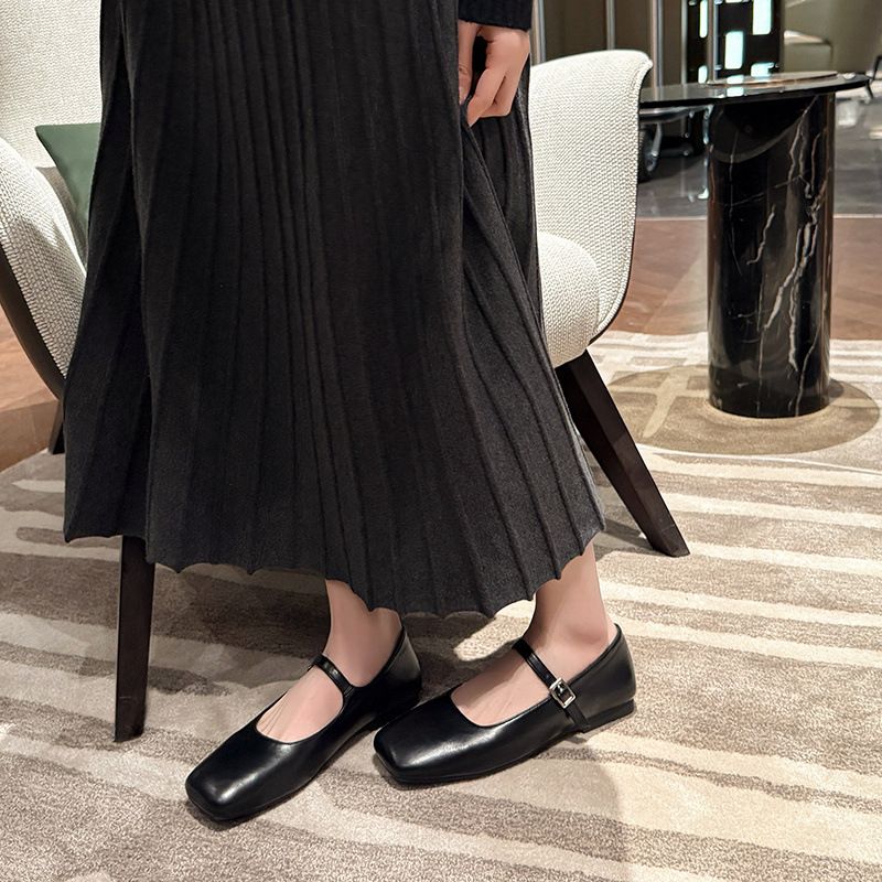 复古方头浅口单鞋韩版温柔平底玛