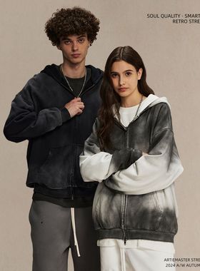 ARTIE男装丨脏染复古做旧潮牌男卫衣oversize宽松水洗薄款男帽衫