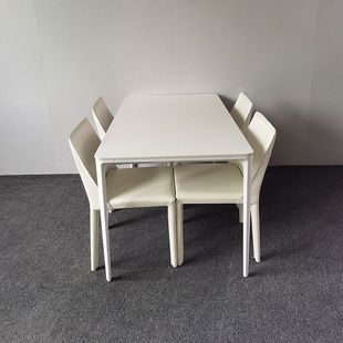 德利丰岩板餐桌奶油纯白小户型简约白色桌子长方形极简家用饭桌