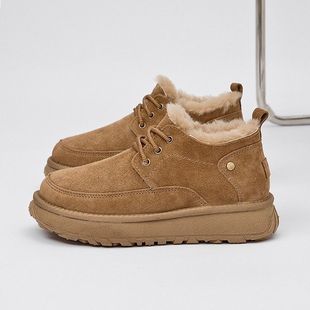 加绒加厚保暖 反绒皮雪地靴羊毛短靴冬季 东北真皮棉鞋 皮毛一体男鞋