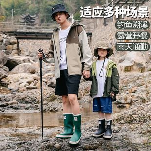 日系亲子轻便儿童雨靴女款 中大童学生防水雨鞋 男防滑厚底成人水鞋