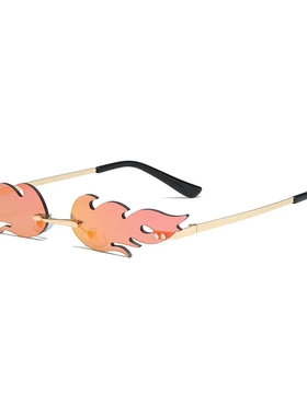 创意火焰形太阳墨镜 时尚男女穿搭无框眼镜 金属架个性潮流太阳镜