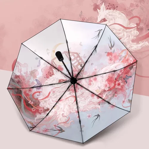 国潮【桃花仙狐】防晒防紫外线太阳伞晴雨两用女折叠伞便携遮阳伞