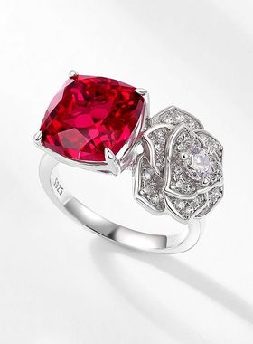 跨境新品S925纯银镶培育红宝戒指