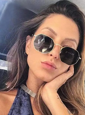 2025欧美八边形复古太阳镜金属彩膜多边形眼镜女士小方形墨镜3556