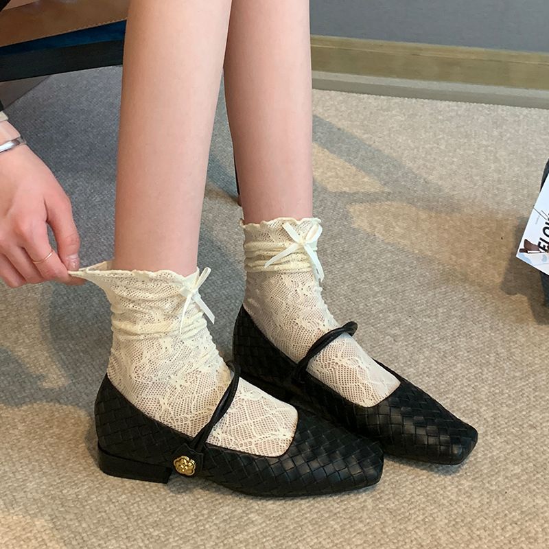 复古玛丽珍单鞋女低跟编织法式女