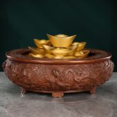 饰品紫铜生肖游龙聚宝盆开业礼品 摆件家居办公室装 新品 玄关中式