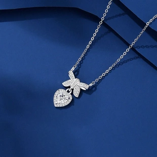 莫桑石愛(ài)心吊墜項(xiàng)鏈女簡(jiǎn)約時(shí)尚 S925純銀新款 蝴蝶結(jié)鎖骨鏈精致氣質(zhì)