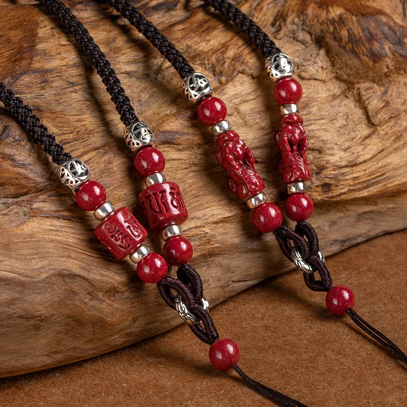 朱砂貔貅S925银无事牌翡翠平安扣吊坠手工挂绳男女项链挂脖替换绳