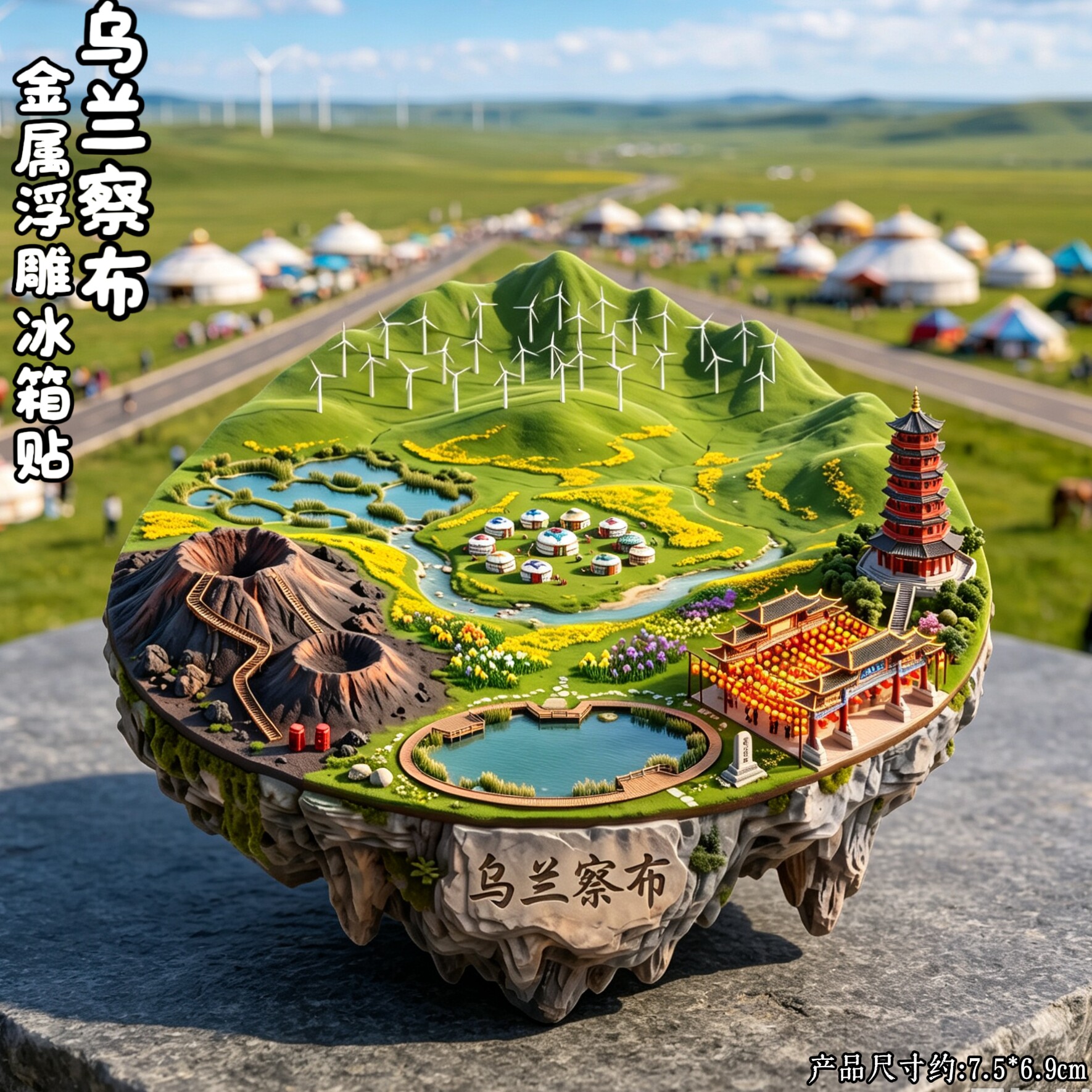 乌兰察布火山草原3D磁吸冰箱贴