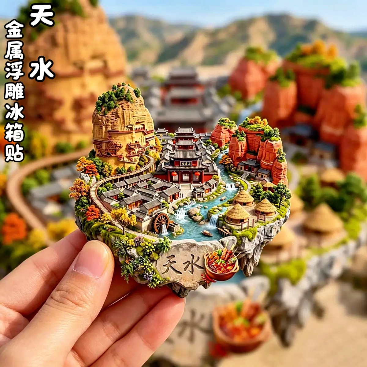 天水文创麦积山石窟金属冰箱贴