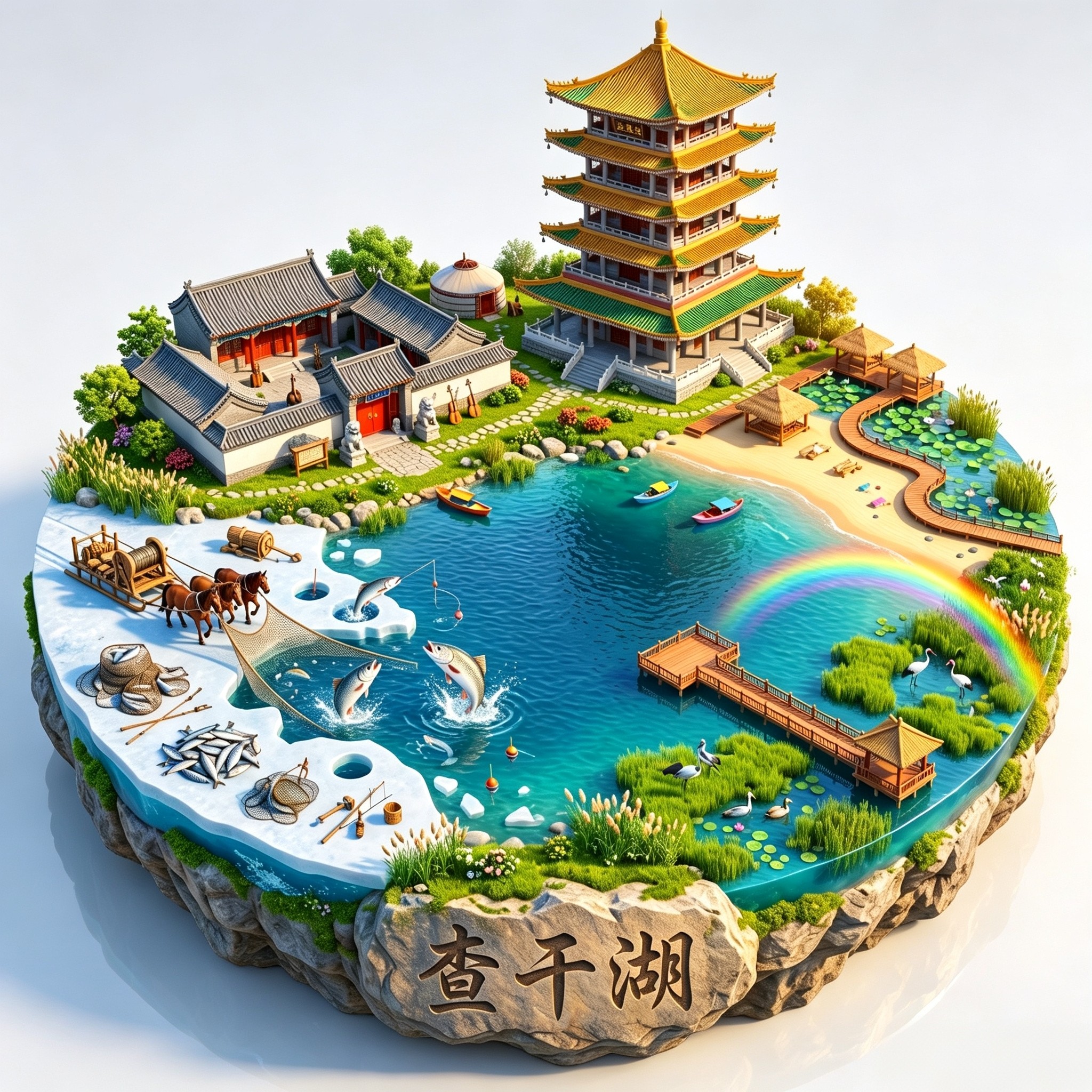 吉林查干湖非遗3D浮雕金属冰箱贴