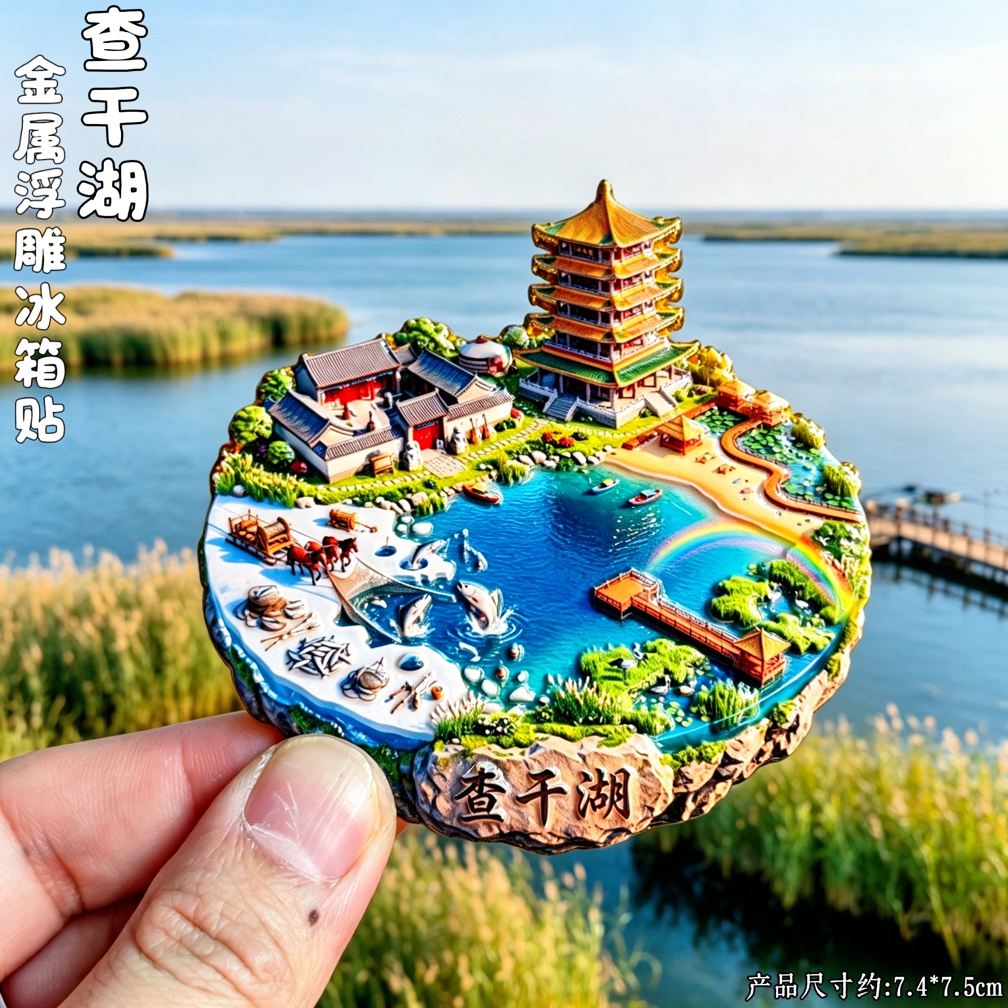 吉林查干湖非遗3D浮雕金属冰箱贴