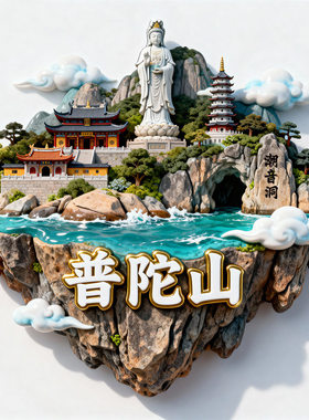 普陀山金属3D浮雕文创冰箱贴