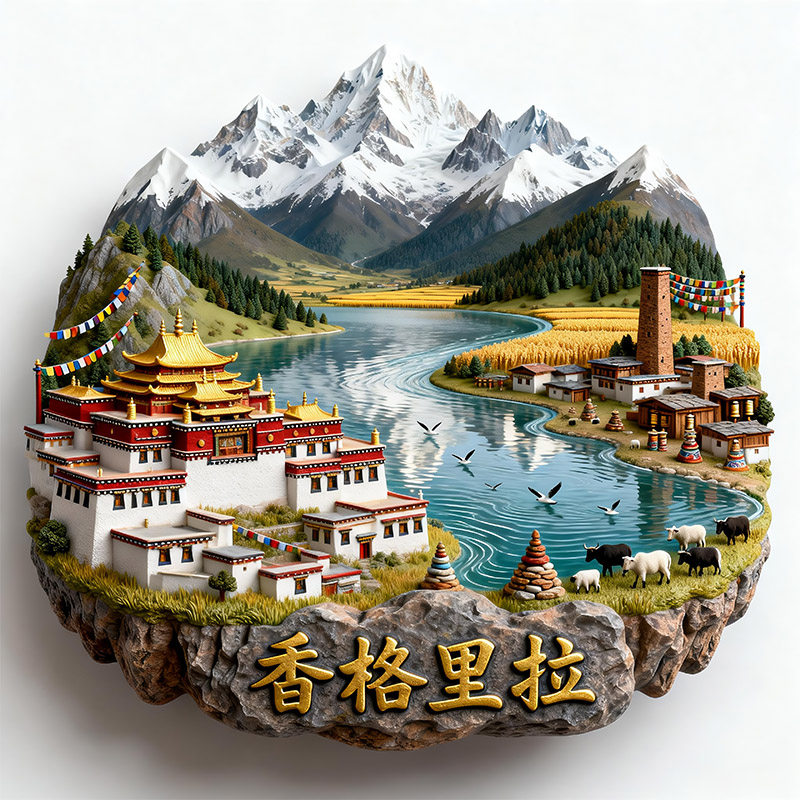 香格里拉梅里雪山金属浮雕冰箱贴