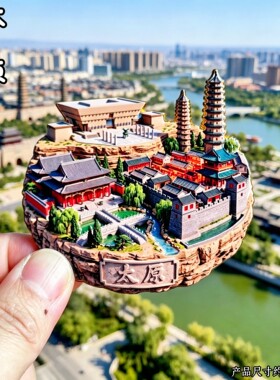 太原晋祠双塔寺金属浮雕冰箱贴