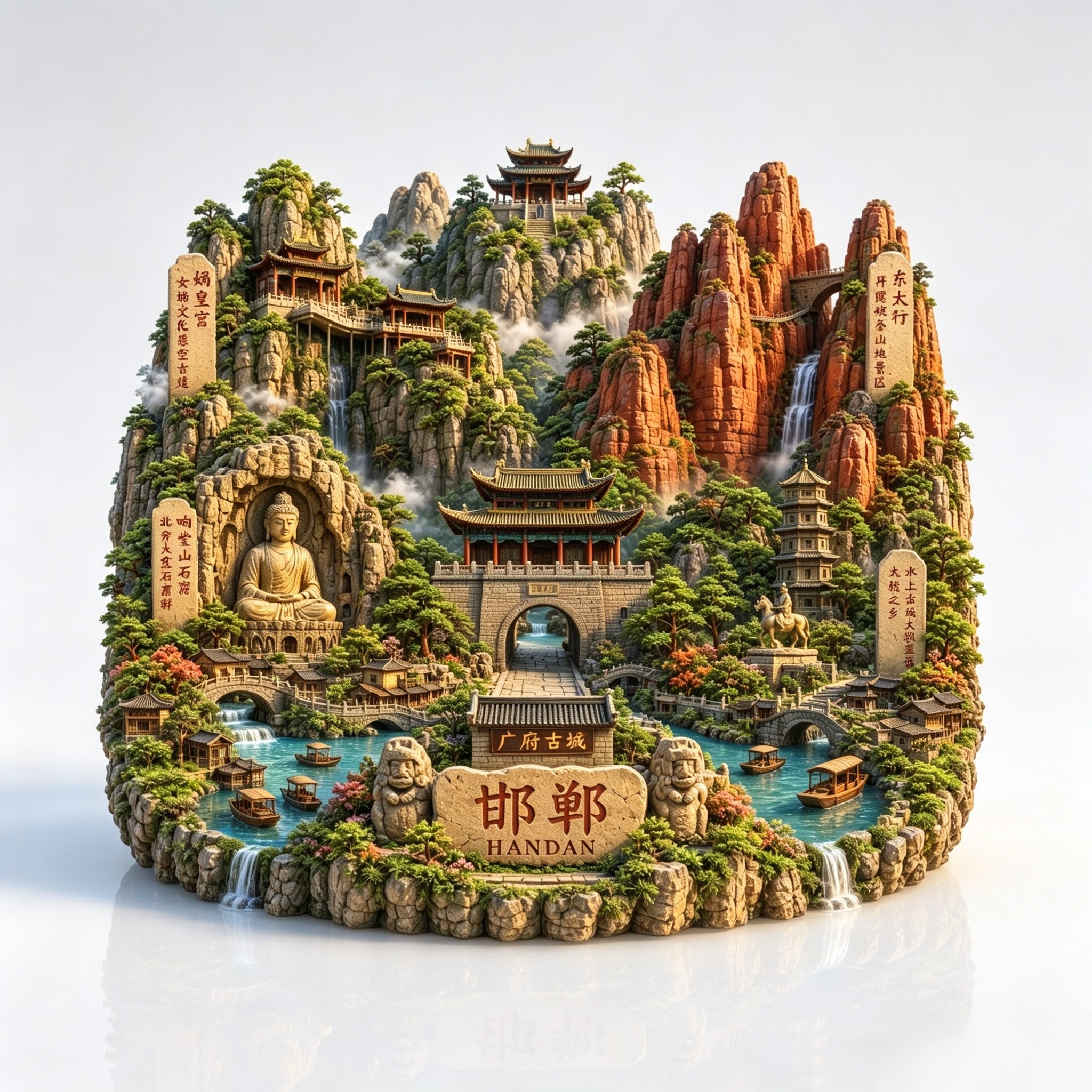 河北邯郸冰箱贴广府古城娲皇宫立体浮雕磁贴成语之都旅游纪念礼品