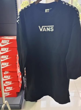 正品VANS范斯黑色logo印花休闲舒适运动长款T恤VN0A47YGBLK