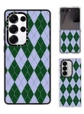 现货CASETiFY淡紫色菱形纹手机壳适用samsung三星S25/S24Ultra+Z Flip/Fold7/6/5磁吸保护套时尚印花轻奢潮牌