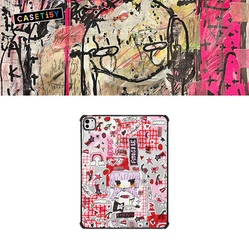 CASETiFY艺术家SAIAKUNANA粉红摇滚拼贴平板电脑保护套适用苹果iPad10.9Pro13/12.9/11寸Air4/5代M2/3/4mini6