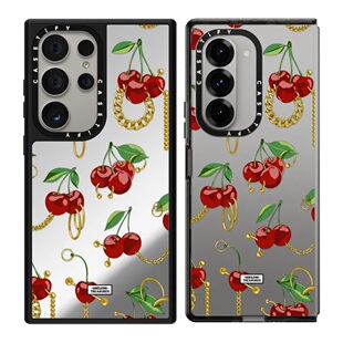 现货CASETiFY圣诞节日精选金链樱桃镜面磁吸手机壳适用samsung三星S23/S24Ultra+Z Fold 6/5防摔保护套时尚潮