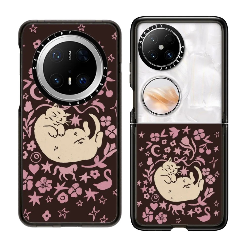 现货CASETiFY艺术家Kira Cyan困倦猫咪手机壳适用huawei华为Mate70/60Pro+Pura70Ultra保护套Pocket2复古潮牌
