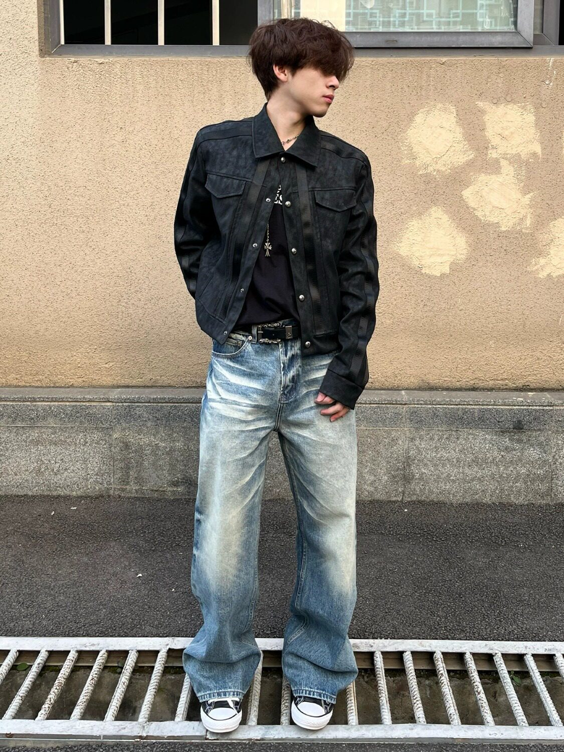 美式潮牌翻领夹克外套男2026秋季正肩黑色机车风百搭痞帅高街皮衣