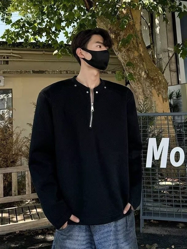 美式高街半拉链铆钉卫衣男春秋季小众设计感休闲痞帅长袖T恤上衣