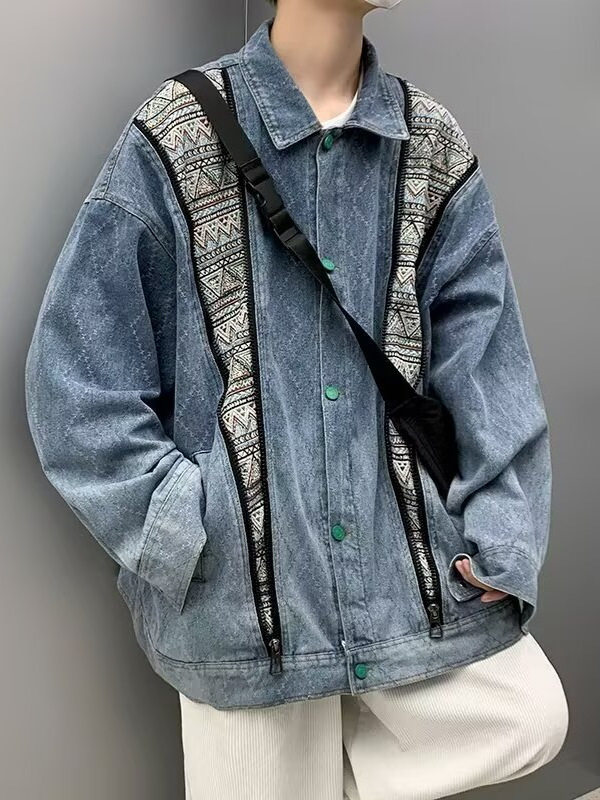 美式复古2026秋季小众民族风牛仔外套男水洗翻领设计感夹克上衣潮