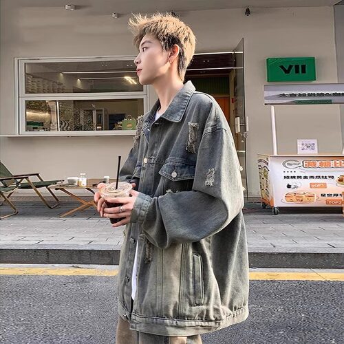 炸街破洞牛仔外套男2026春秋新款潮牌痞帅宽松美式夹克复古上衣