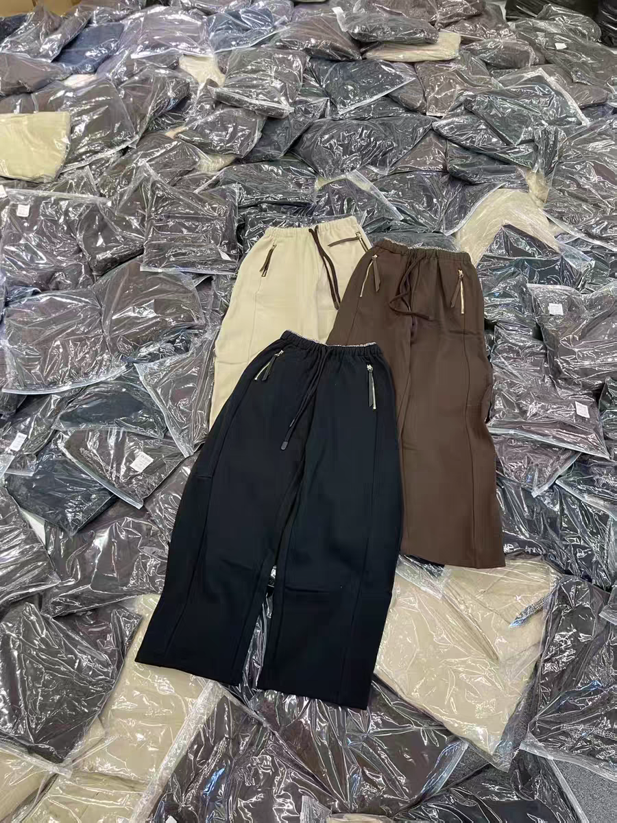 Lw5+8南油欧洲站2025冬新款欧韩加绒松紧腰抽绳工装阔腿休闲裤女