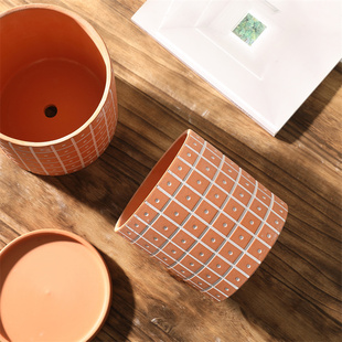 简约大号直筒红陶土花盆 北欧nis绿植盆栽装饰透气兰花朱顶红花盆