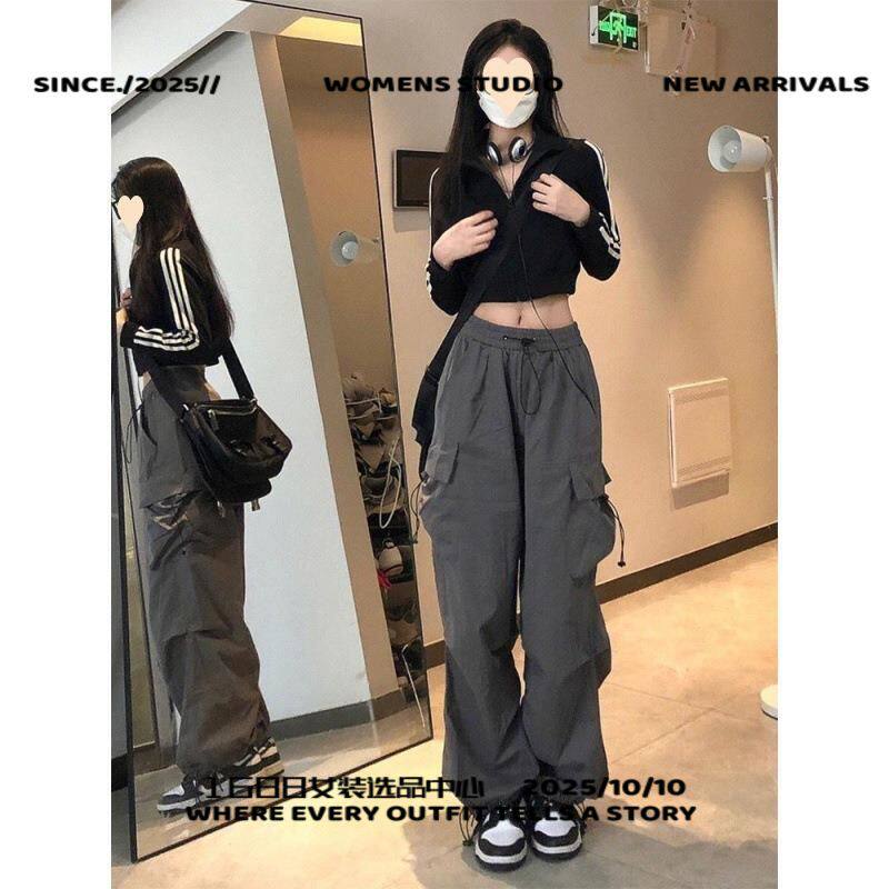 虎门十三行批发城女装休闲工装裤女美式复古嘻哈女直筒宽松高腰显