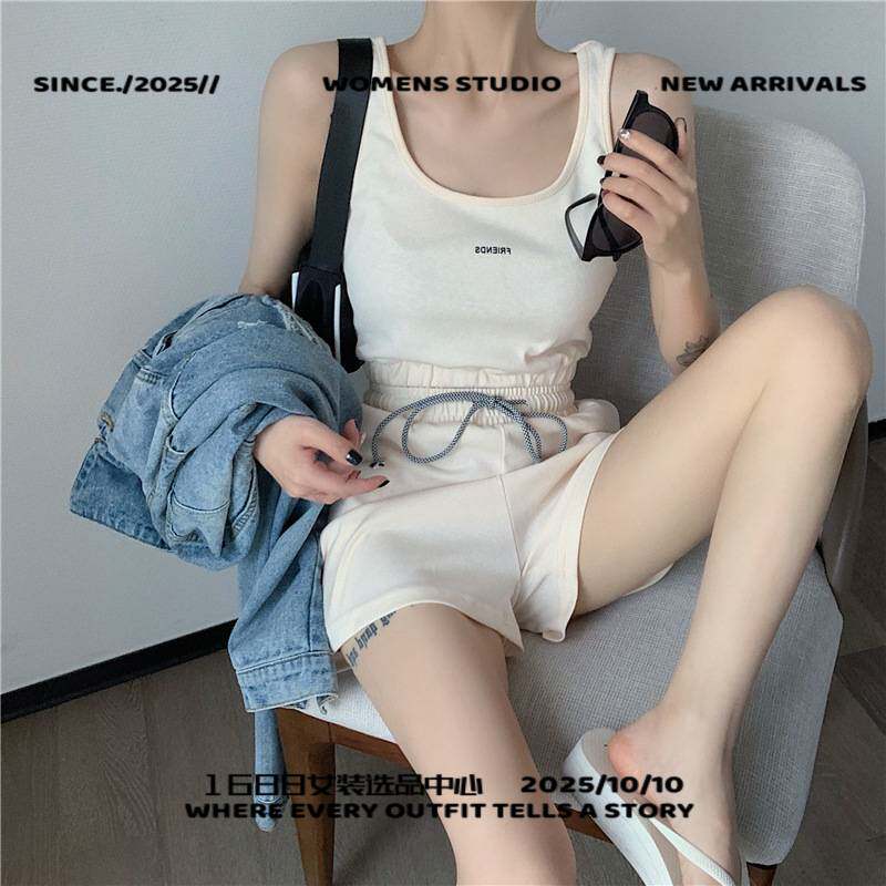 广州潮牌美衣服饰制衣夏季休闲瑜伽健身跑步运动套装女背心短款短