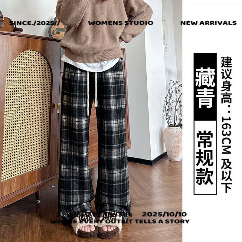 广州市偏爱服饰奥粒绒复古毛呢格子裤子女秋冬新款显瘦高腰窄版直