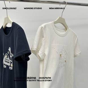 广州六米服饰本命重工串珠刺绣短袖恤女设计感小众质感百搭别致休
