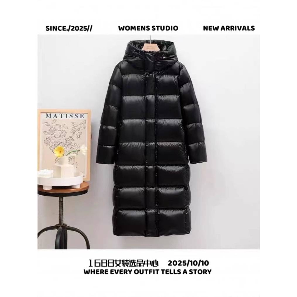 石狮市浪印户外羽绒服冬季新款黑金鹅绒服女男加长款过膝加厚时尚