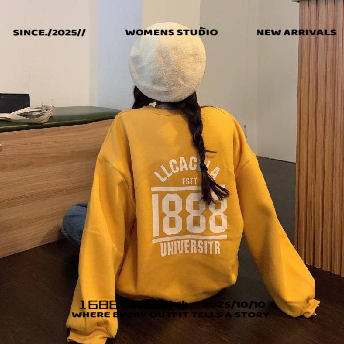十三行广州女装加绒宽松圆领长袖卫衣女潮秋季新款韩版学生外套上