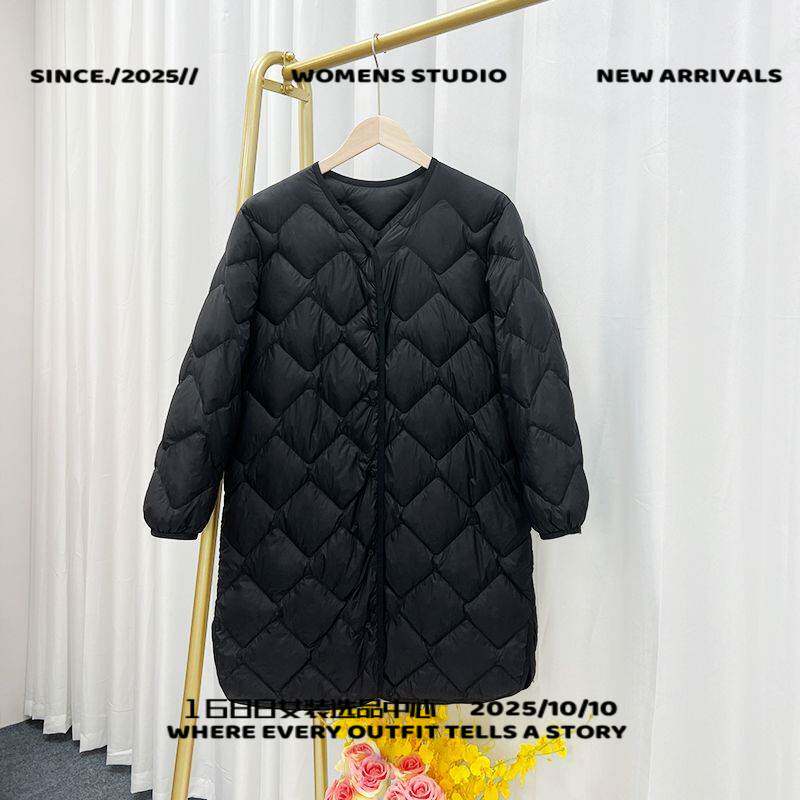 台前羽绒河南秋冬新款轻薄服女中长款领长款韩版无领内胆外套