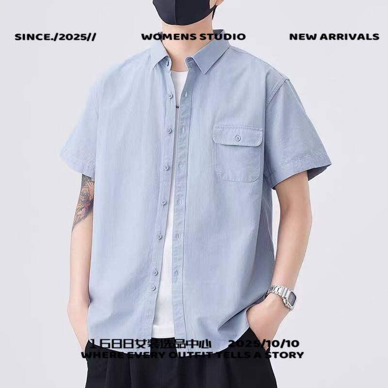 开乐夫服饰夹克夏季新款男士短袖衬衫美式工装潮流宽松衬衣上衣外