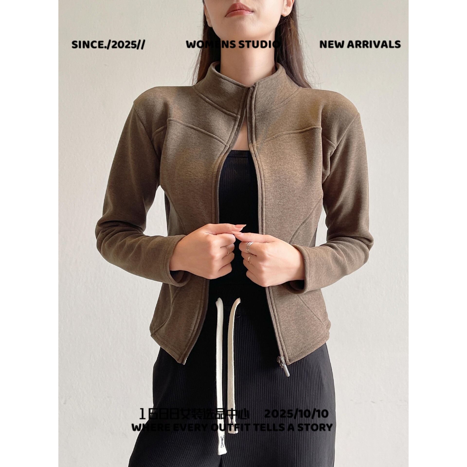 广州富雅服装立领短外套羊羔绒卫衣女秋冬季外穿修身加绒加厚保暖