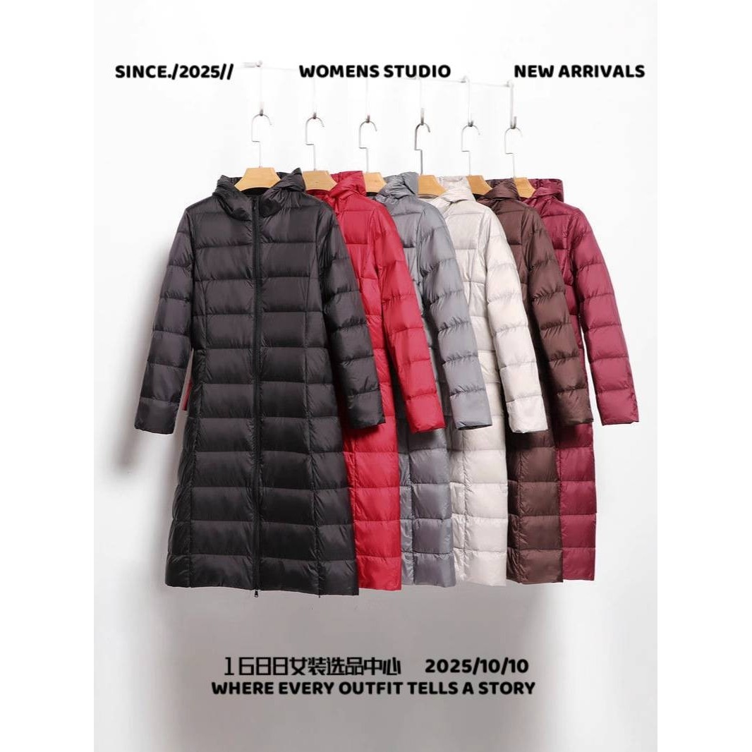 河南台前羽绒秋冬新款轻薄服女中长款长过膝加长连帽修身薄款外套