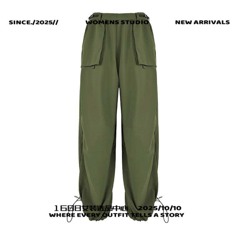 石狮市独登者服饰春款瑜伽服女宽松阔腿休闲裤抽绳工装风伞兵裤运