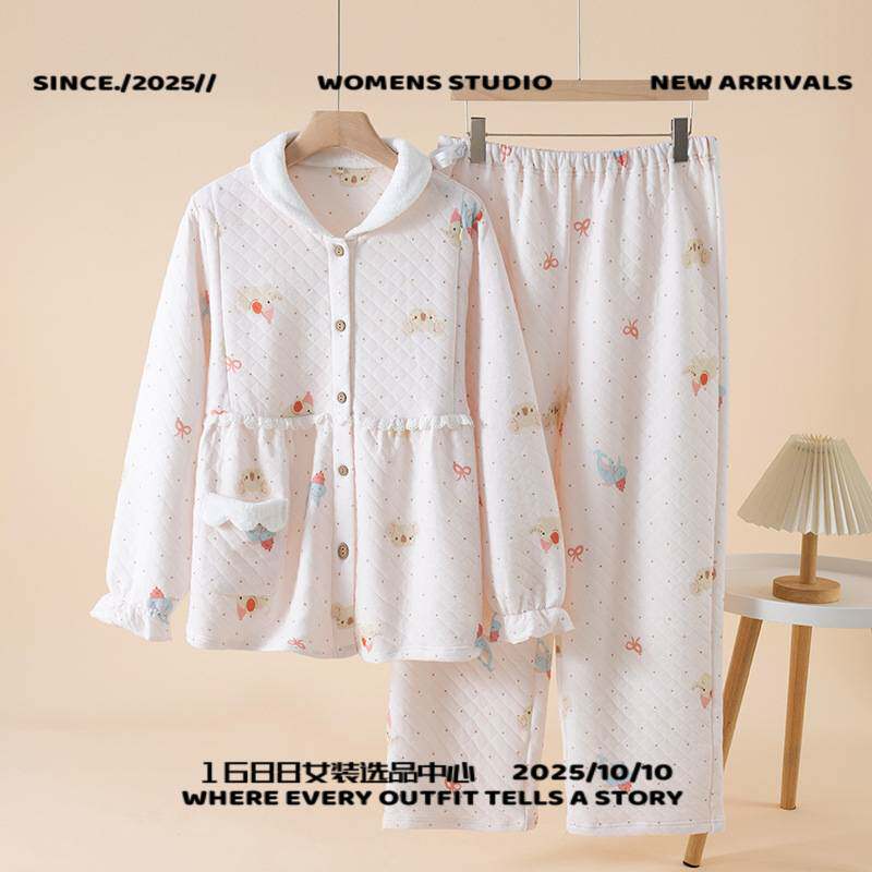 江苏常熟睡衣空气棉月子服秋冬季款加绒加厚保暖三层夹棉可物宝宝
