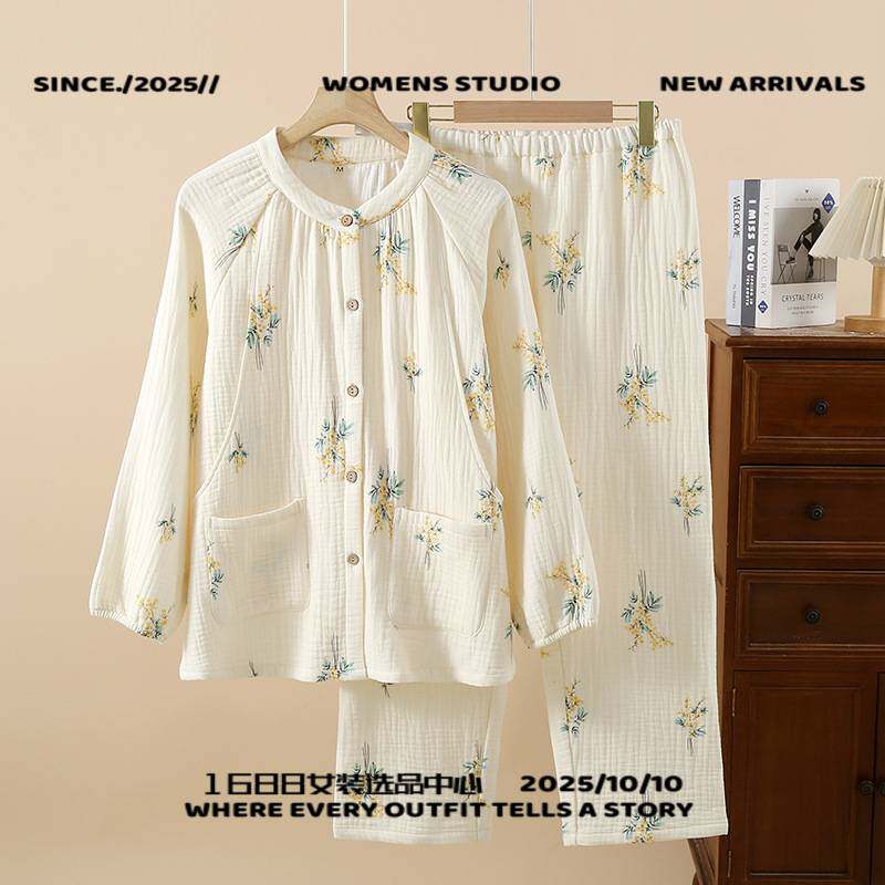 南通东帝纺织品纯棉四层纱布孕妇睡衣春秋冬季加厚月子服全棉孕期