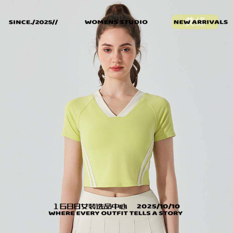 广州彤桦服饰夏短款瑜伽服短袖紧身印花运动健身服球网球跑步上衣