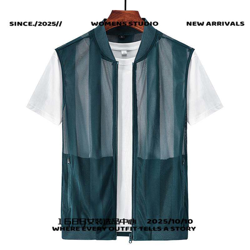 台州山门冲锋衣马甲男中老年夏季薄款休闲运动立领背心透气皮肤多